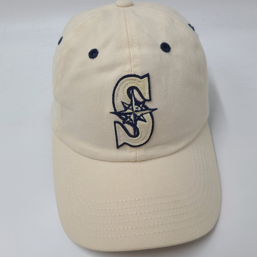 Vintage Seattle Mariners Hat Adjustable TEI Cream Blue MLB Baseball Casual Men